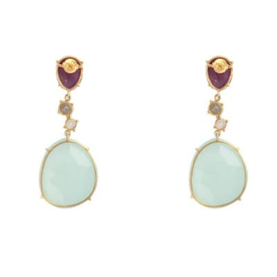 Ohrstecker Si/Go mit Amethyst, Labradorit, Blautopas & Chalcedon
