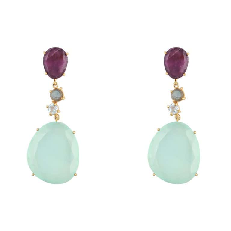 Ohrstecker Si/Go mit Amethyst, Labradorit, Blautopas & Chalcedon