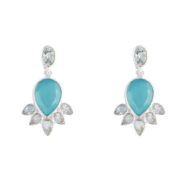 Ohrstecker Silber mit Chalcedon & Blautopas