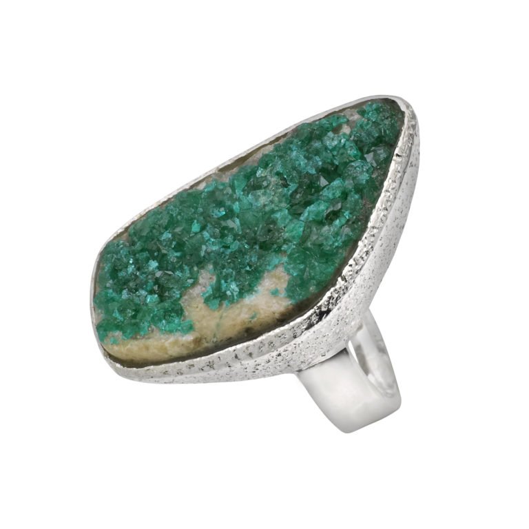Ring mit Dioptas (Kupfersmaragd) aus 925 Silber