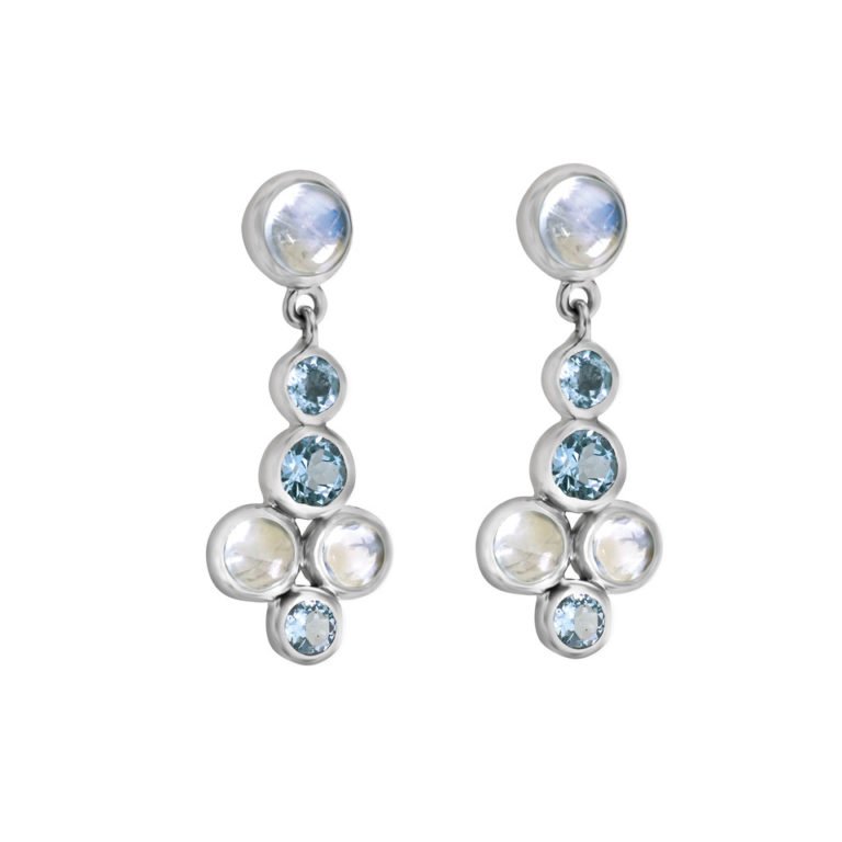 Earrings pendant with moonstone & blue topaz made of 925 silver