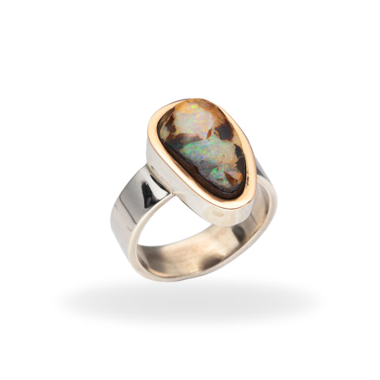 R-SGST-005 | Ring mit Boulderopal aus 925 Silber und Goldrand