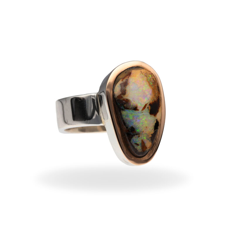 R-SGST-005 | Ring with boulder opal made of 925 silver and gold rim - Image 2